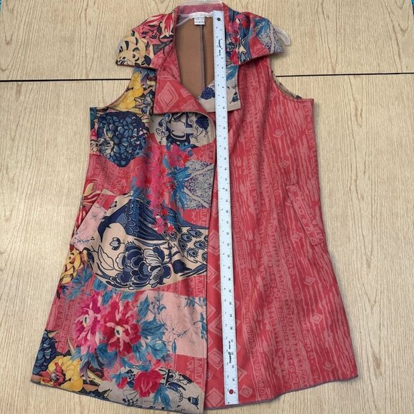 Feratelli Sleeveless Patchwork Vest Multicolor Floral Abstract Open Front M - Picture 11 of 13